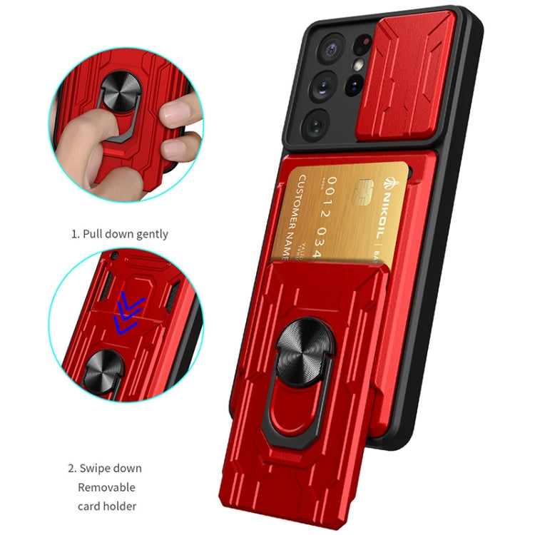 For Samsung Galaxy S21 Ultra 5G Camera Cover Phone Case with Card Slot & Holder(Black) - free shipping - PMC TechLife - Order now!