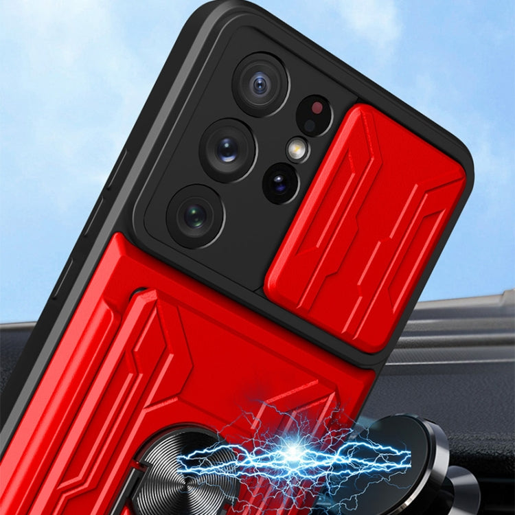 For Samsung Galaxy S21 Ultra 5G Camera Cover Phone Case with Card Slot & Holder(Black) - free shipping - PMC TechLife - Order now!