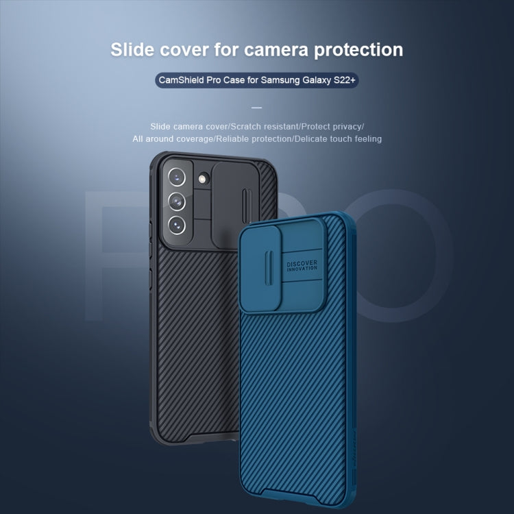 For Samsung Galaxy S22+ 5G NILLKIN Black Mirror Pro Series Camshield Phone Case(Blue)