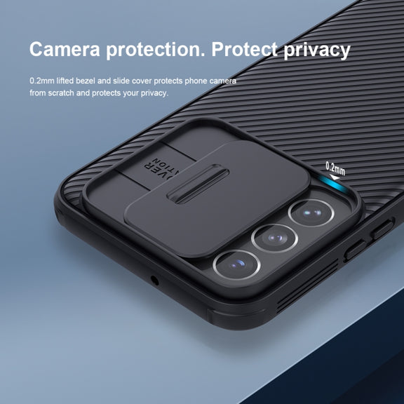 For Samsung Galaxy S22+ 5G NILLKIN Black Mirror Pro Series Camshield Phone Case(Blue)
