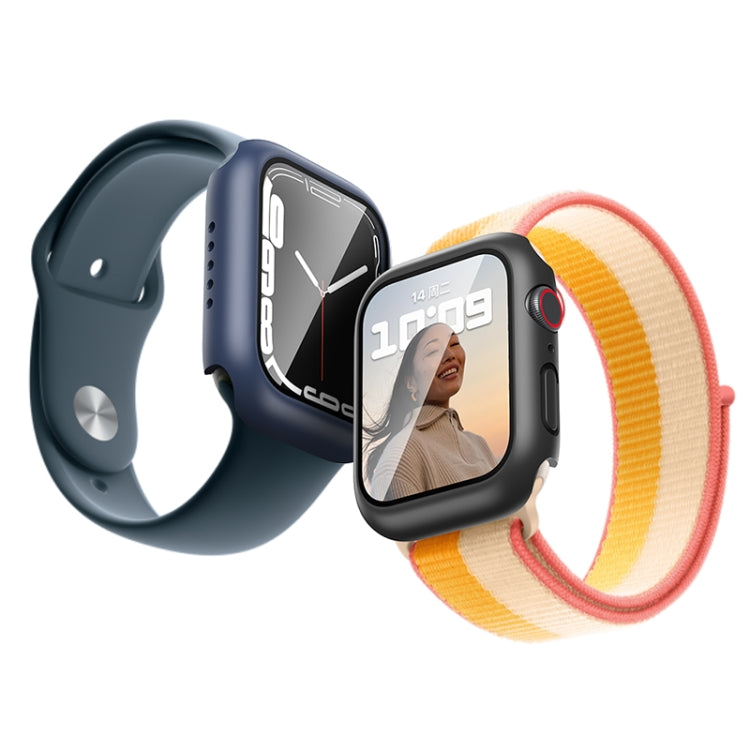 ROCK 2 in 1 PC Frame + Tempered Glass Protector Case For Apple Watch Series 9 / 8 / 7 41mm(Black) - Watch Cases by ROCK