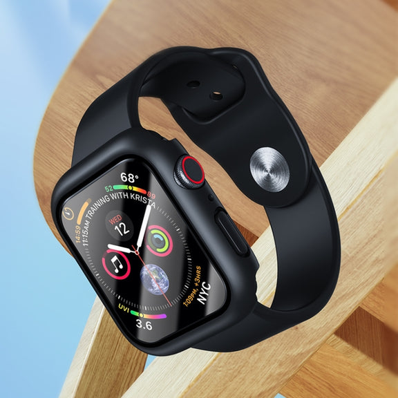 ROCK 2 in 1 PC Frame + Tempered Glass Protector Case For Apple Watch Series 9 / 8 / 7 41mm(Black) - Watch Cases by ROCK