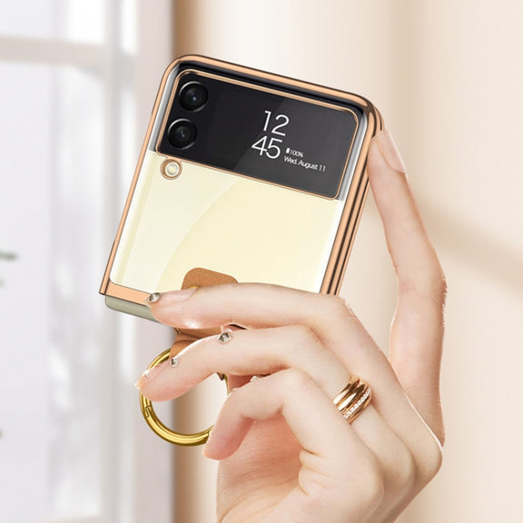 For Samsung Galaxy Z Flip3 5G GKK Phantom Electroplating Phone Case with Ring(Transparent)
