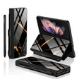 For Samsung Galaxy Z Fold3 5G GKK Flip Tempered Glass Phone Case with Pen Slot(Gold Line Black) - Galaxy Phone Cases by GKK | Online Shopping South Africa | PMC TechLife | Buy Now Pay Later Mobicred