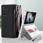 For Samsung Galaxy Z Fold3 5G GKK Flip Tempered Glass Phone Case with Pen Slot(Gold Line Black)