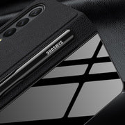 For Samsung Galaxy Z Fold3 5G GKK Flip Tempered Glass Phone Case with Pen Slot(Gold Line Black)