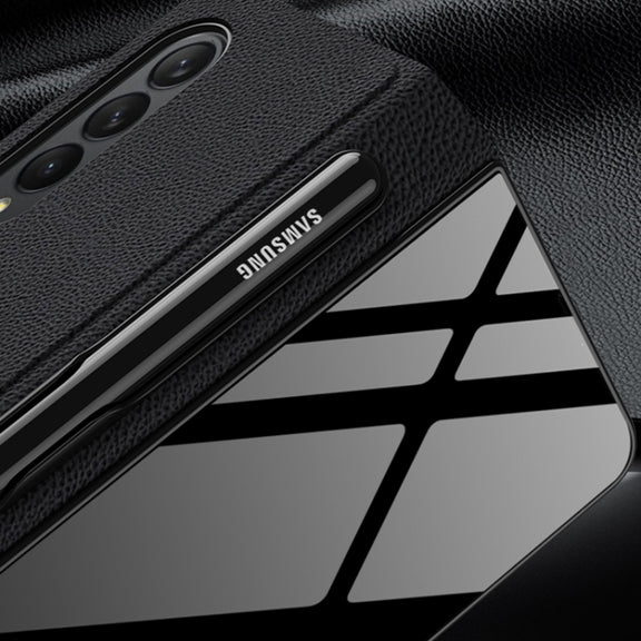 For Samsung Galaxy Z Fold3 5G GKK Flip Tempered Glass Phone Case with Pen Slot(Gold Line Black)
