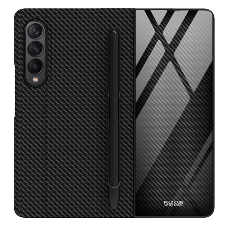 For Samsung Galaxy Z Fold3 5G GKK Flip Tempered Glass Phone Case with Pen Slot(Gold Line Black)