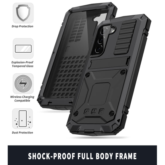 For Samsung Galaxy S22+ 5G R-JUST Metal + Silicone Holder Phone Case(Black)