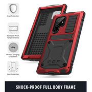For Samsung Galaxy S22 Ultra 5G R-JUST Metal + Silicone Holder Phone Case(Red)