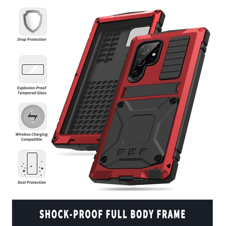 For Samsung Galaxy S22 Ultra 5G R-JUST Metal + Silicone Holder Phone Case(Red)