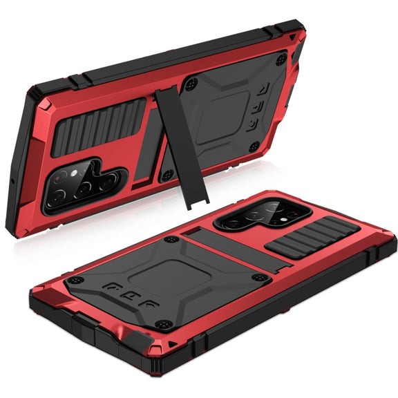 For Samsung Galaxy S22 Ultra 5G R-JUST Metal + Silicone Holder Phone Case(Red)