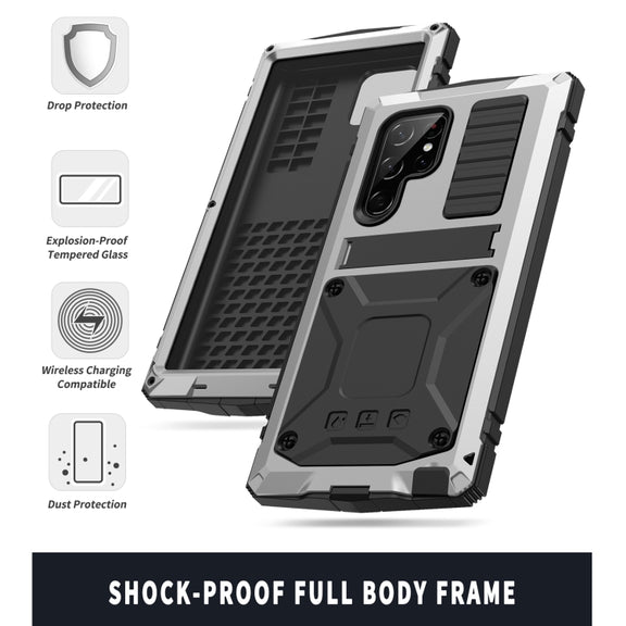 For Samsung Galaxy S22 Ultra 5G R-JUST Metal + Silicone Holder Phone Case(Silver)