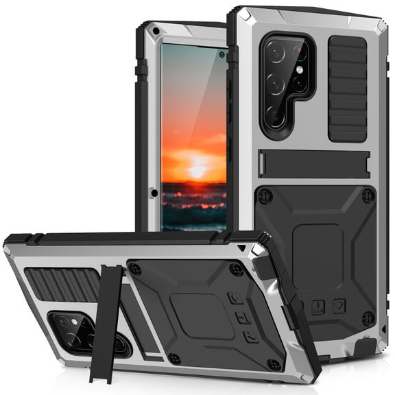 For Samsung Galaxy S22 Ultra 5G R-JUST Metal + Silicone Holder Phone Case(Silver)