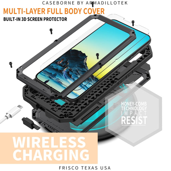 For Samsung Galaxy S22 5G R-JUST Sliding Camera Metal + Silicone Holder Phone Case(Black)