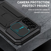 For Samsung Galaxy S22 5G R-JUST Sliding Camera Metal + Silicone Holder Phone Case(Black)