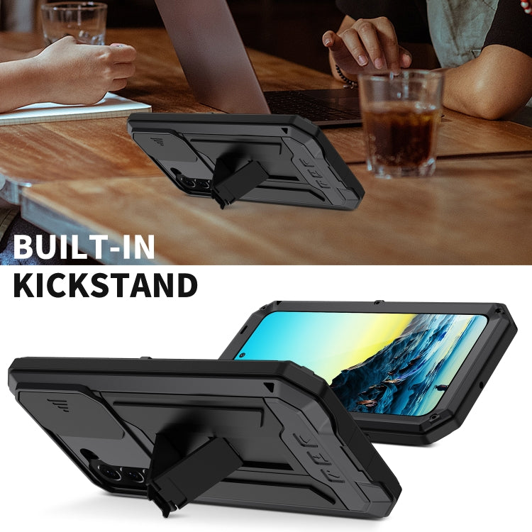 For Samsung Galaxy S22 5G R-JUST Sliding Camera Metal + Silicone Holder Phone Case(Black)