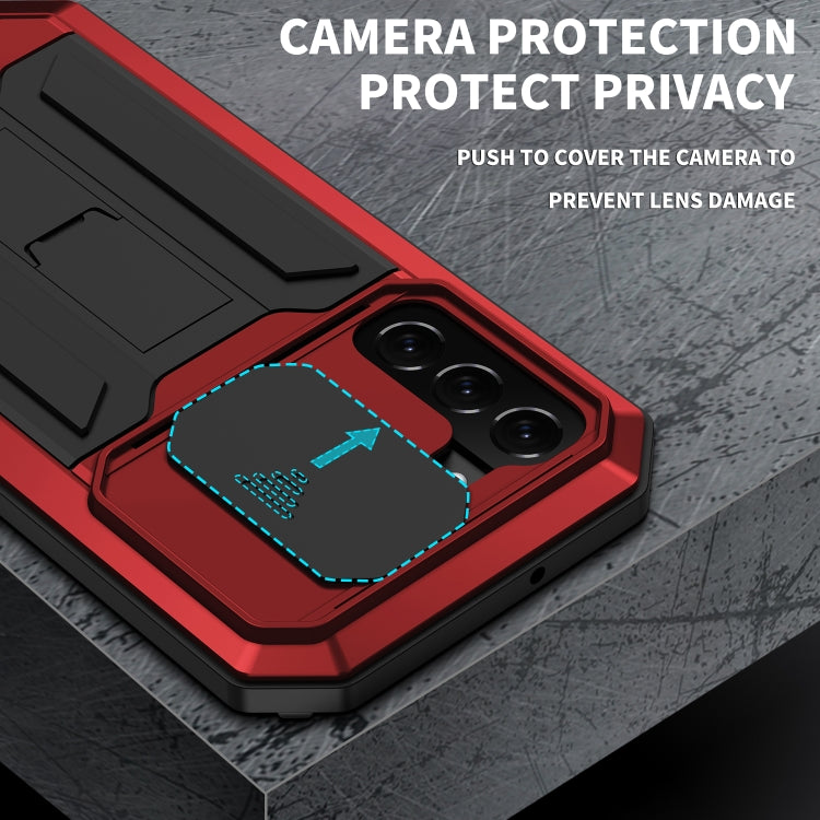 For Samsung Galaxy S22 5G R-JUST Sliding Camera Metal + Silicone Holder Phone Case(Red)
