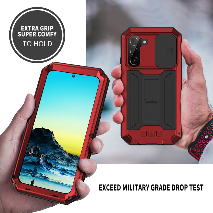 For Samsung Galaxy S22 5G R-JUST Sliding Camera Metal + Silicone Holder Phone Case(Red)