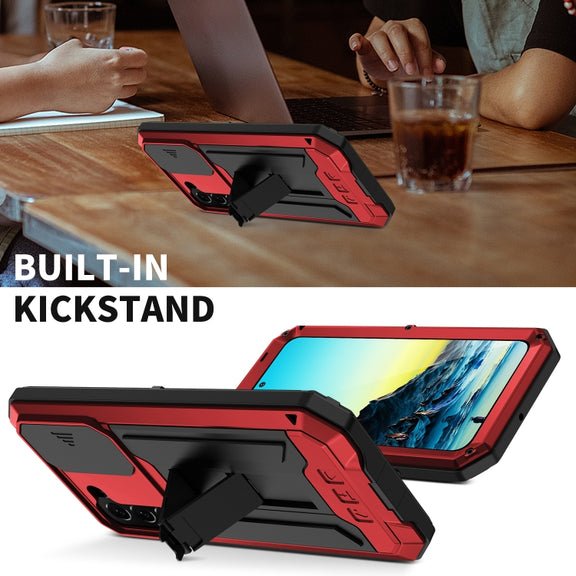 For Samsung Galaxy S22 5G R-JUST Sliding Camera Metal + Silicone Holder Phone Case(Red)
