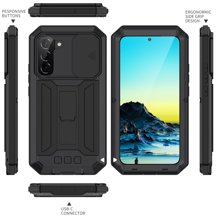 For Samsung Galaxy S22+ 5G R-JUST Sliding Camera Metal + Silicone Holder Phone Case(Black) - Galaxy S22+ 5G Cases by R-JUST | Online Shopping South Africa | PMC TechLife | Buy Now Pay Later Mobicred