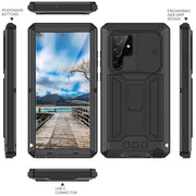 For Samsung Galaxy S22 Ultra 5G R-JUST Sliding Camera Metal + Silicone Holder Phone Case(Black)