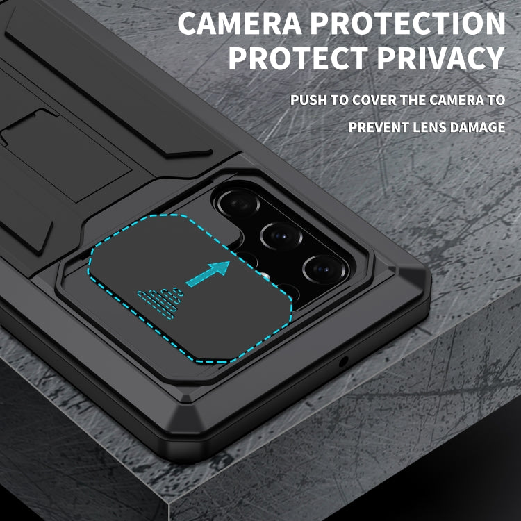 For Samsung Galaxy S22 Ultra 5G R-JUST Sliding Camera Metal + Silicone Holder Phone Case(Black) - Galaxy S22 Ultra 5G Cases by R-JUST | Online Shopping South Africa | PMC Jewellery | Buy Now Pay Later Mobicred