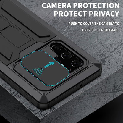 For Samsung Galaxy S22 Ultra 5G R-JUST Sliding Camera Metal + Silicone Holder Phone Case(Black) - Galaxy S22 Ultra 5G Cases by R-JUST | Online Shopping South Africa | PMC Jewellery | Buy Now Pay Later Mobicred