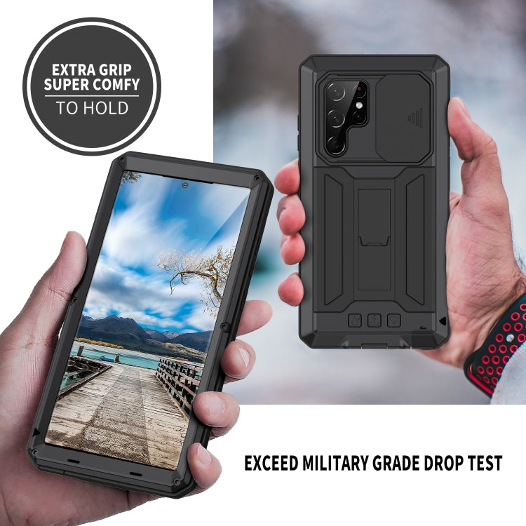 For Samsung Galaxy S22 Ultra 5G R-JUST Sliding Camera Metal + Silicone Holder Phone Case(Black) - Galaxy S22 Ultra 5G Cases by R-JUST | Online Shopping South Africa | PMC Jewellery | Buy Now Pay Later Mobicred