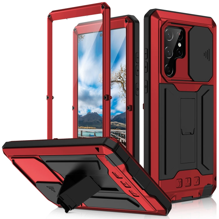 For Samsung Galaxy S22 Ultra 5G R-JUST Sliding Camera Metal + Silicone Holder Phone Case(Red) - free shipping - PMC TechLife - Order now!