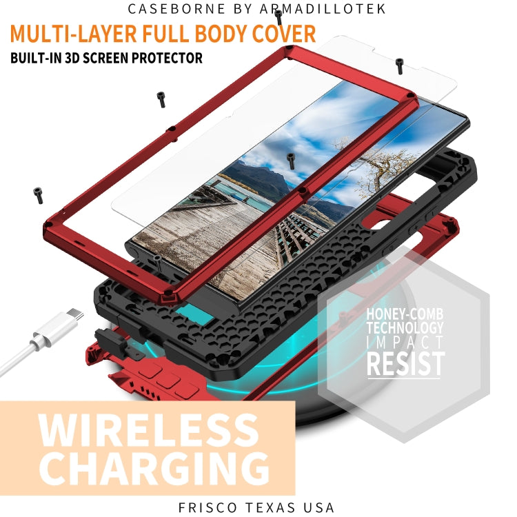For Samsung Galaxy S22 Ultra 5G R-JUST Sliding Camera Metal + Silicone Holder Phone Case(Red)
