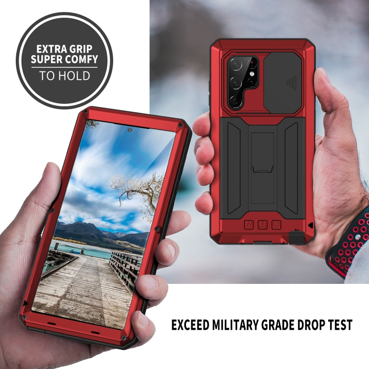 For Samsung Galaxy S22 Ultra 5G R-JUST Sliding Camera Metal + Silicone Holder Phone Case(Red)