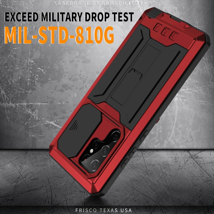 For Samsung Galaxy S22 Ultra 5G R-JUST Sliding Camera Metal + Silicone Holder Phone Case(Red) - free shipping - PMC TechLife - Order now!