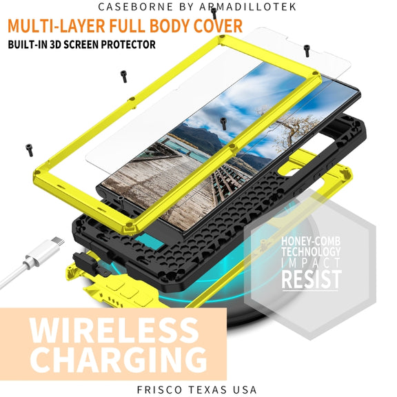 For Samsung Galaxy S22 Ultra 5G R-JUST Sliding Camera Metal + Silicone Holder Phone Case(Yellow)