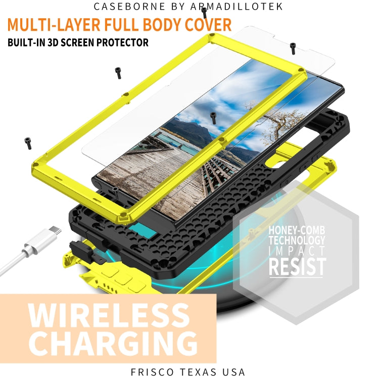 For Samsung Galaxy S22 Ultra 5G R-JUST Sliding Camera Metal + Silicone Holder Phone Case(Yellow)