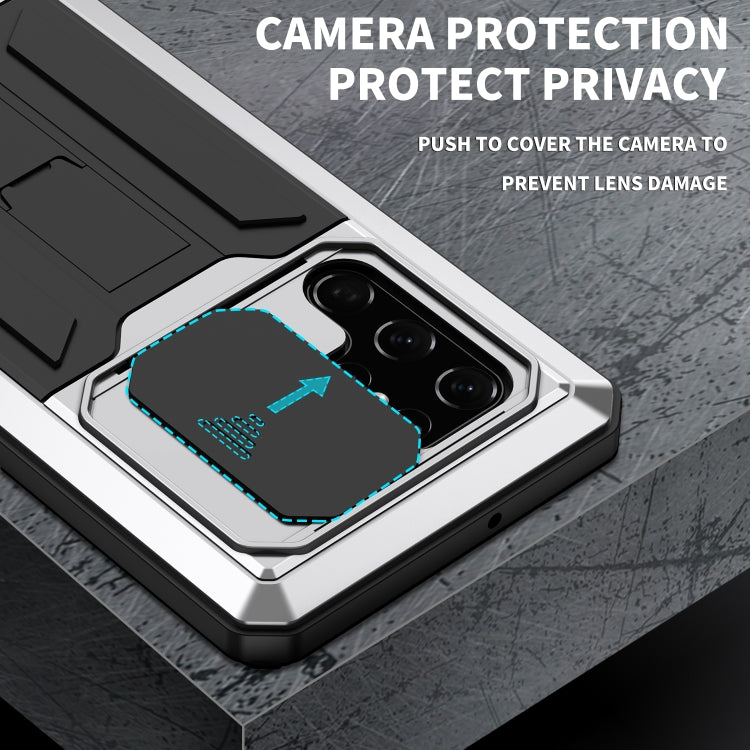 For Samsung Galaxy S22 Ultra 5G R-JUST Sliding Camera Metal + Silicone Holder Phone Case(Silver) - Galaxy S22 Ultra 5G Cases by R-JUST | Online Shopping South Africa | PMC TechLife | Buy Now Pay Later Mobicred