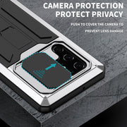 For Samsung Galaxy S22 Ultra 5G R-JUST Sliding Camera Metal + Silicone Holder Phone Case(Silver)