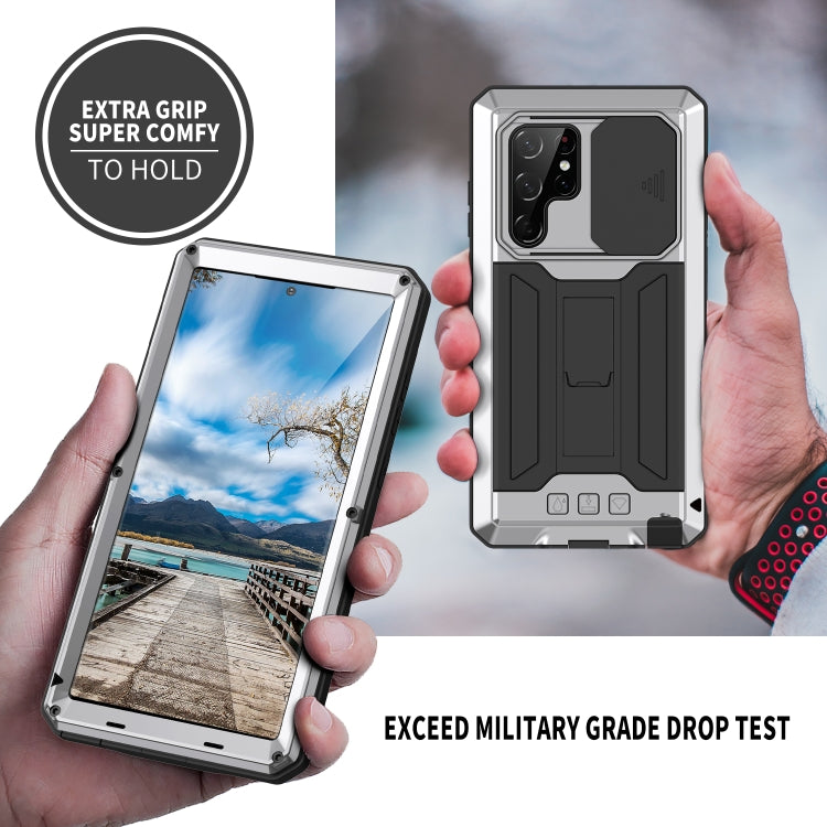 For Samsung Galaxy S22 Ultra 5G R-JUST Sliding Camera Metal + Silicone Holder Phone Case(Silver) - Galaxy S22 Ultra 5G Cases by R-JUST | Online Shopping South Africa | PMC TechLife | Buy Now Pay Later Mobicred