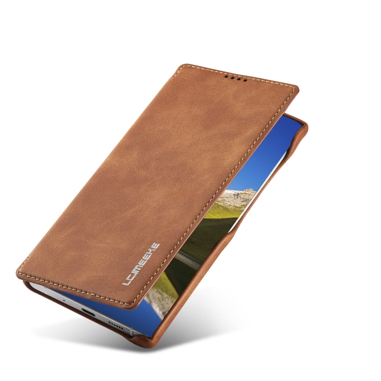 For Samsung Galaxy S22 Ultra 5G LC.IMEEKE Hon Ancient Series Horizontal Flip Leather Phone Case(Brown)