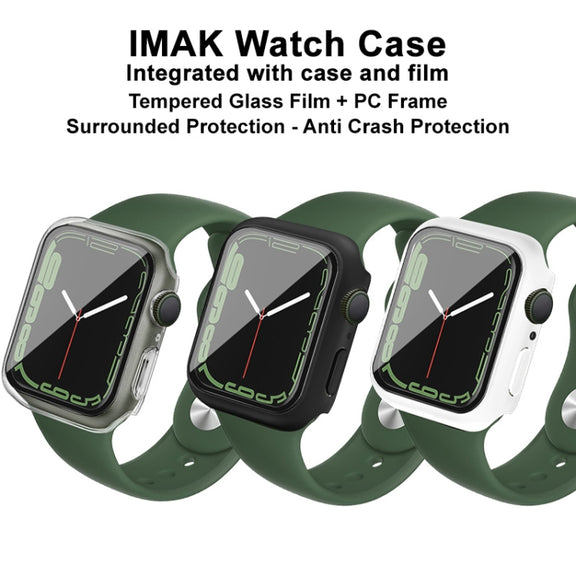 imak PC Case with Tempered Glass Film For Apple Watch Series 8 / 7 45mm(Transparent) - Watch Cases by imak
