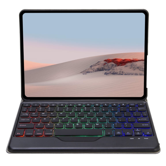 For Microsoft Surface Go 3 / 2 / 1 SFGOS Tri-color Backlit Tree Texture Bluetooth Keyboard Leather Case(Black + Black)
