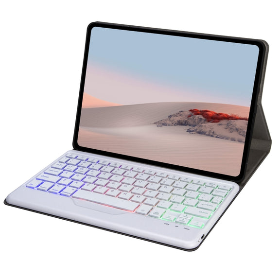 For Microsoft Surface Go 3 / 2 / 1 SFGOS Tri-color Backlit Tree Texture Bluetooth Keyboard Leather Case(Black + White)
