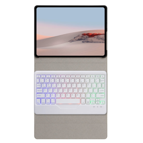 For Microsoft Surface Go 3 / 2 / 1 SFGOS Tri-color Backlit Tree Texture Bluetooth Keyboard Leather Case(Black + White)