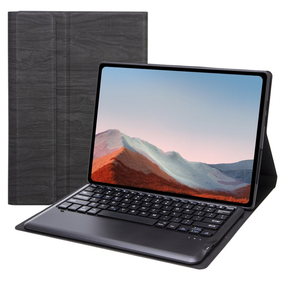SF109 Tree Texture Bluetooth Keyboard Leather Case For Microsoft Surface Pro 4 / 5 / 6 / 7(Black + Black)