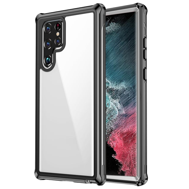 For Samsung Galaxy S22 Ultra 5G RedPepper Transparent Dot Shockproof Water-resistant PC + TPU Phone Case(Black)