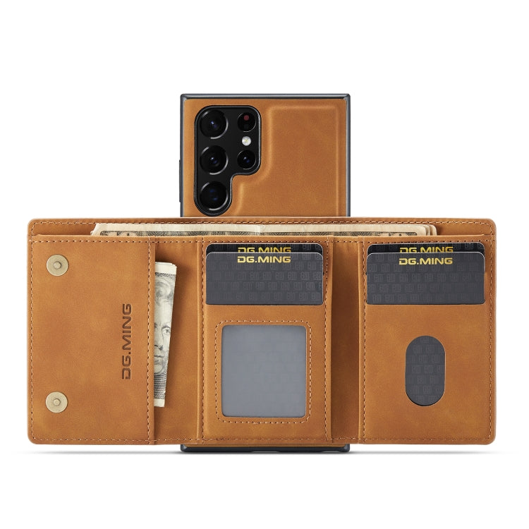 For Samsung Galaxy S22 Ultra 5G DG.MING M1 Series 3-Fold Multi Card Wallet Phone Case(Brown)