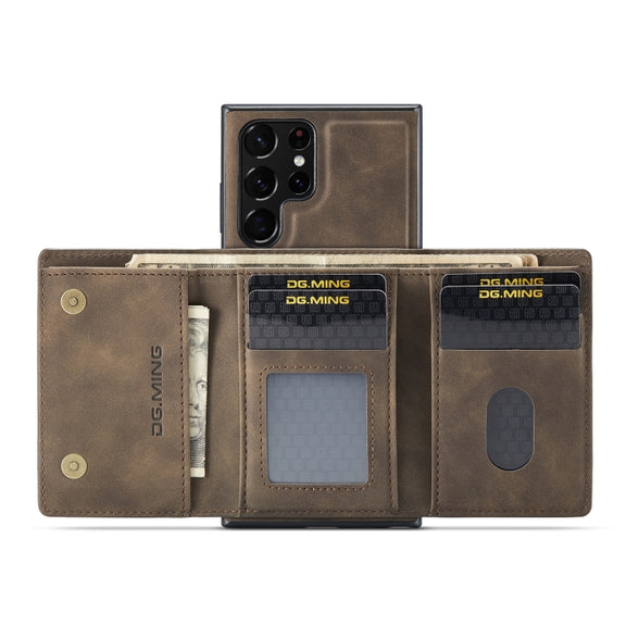 For Samsung Galaxy S22 Ultra 5G DG.MING M1 Series 3-Fold Multi Card Wallet Phone Case(Coffee)