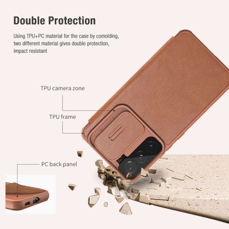 For Samsung Galaxy S22 5G NILLKIN QIN Series Pro Sliding Camera Cover Design Leather Phone Case(Brown)