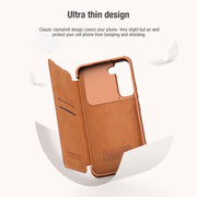 For Samsung Galaxy S22+ 5G NILLKIN QIN Series Pro Sliding Camera Cover Design Leather Phone Case(Brown)