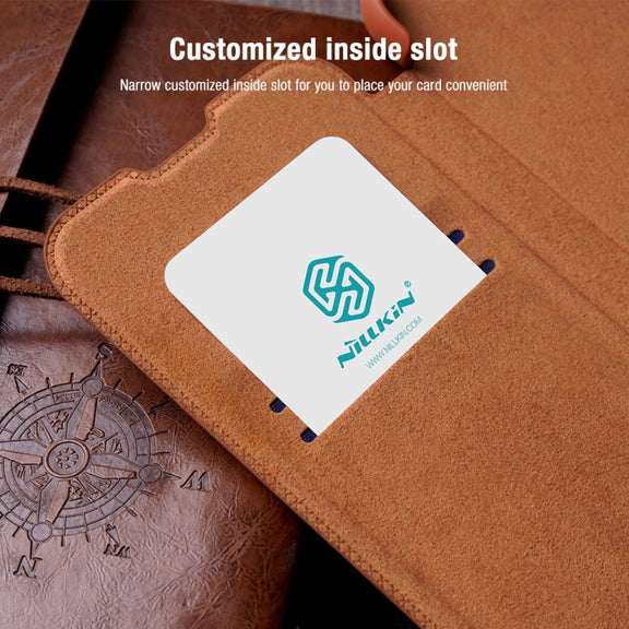 For Samsung Galaxy S22+ 5G NILLKIN QIN Series Pro Sliding Camera Cover Design Leather Phone Case(Brown)
